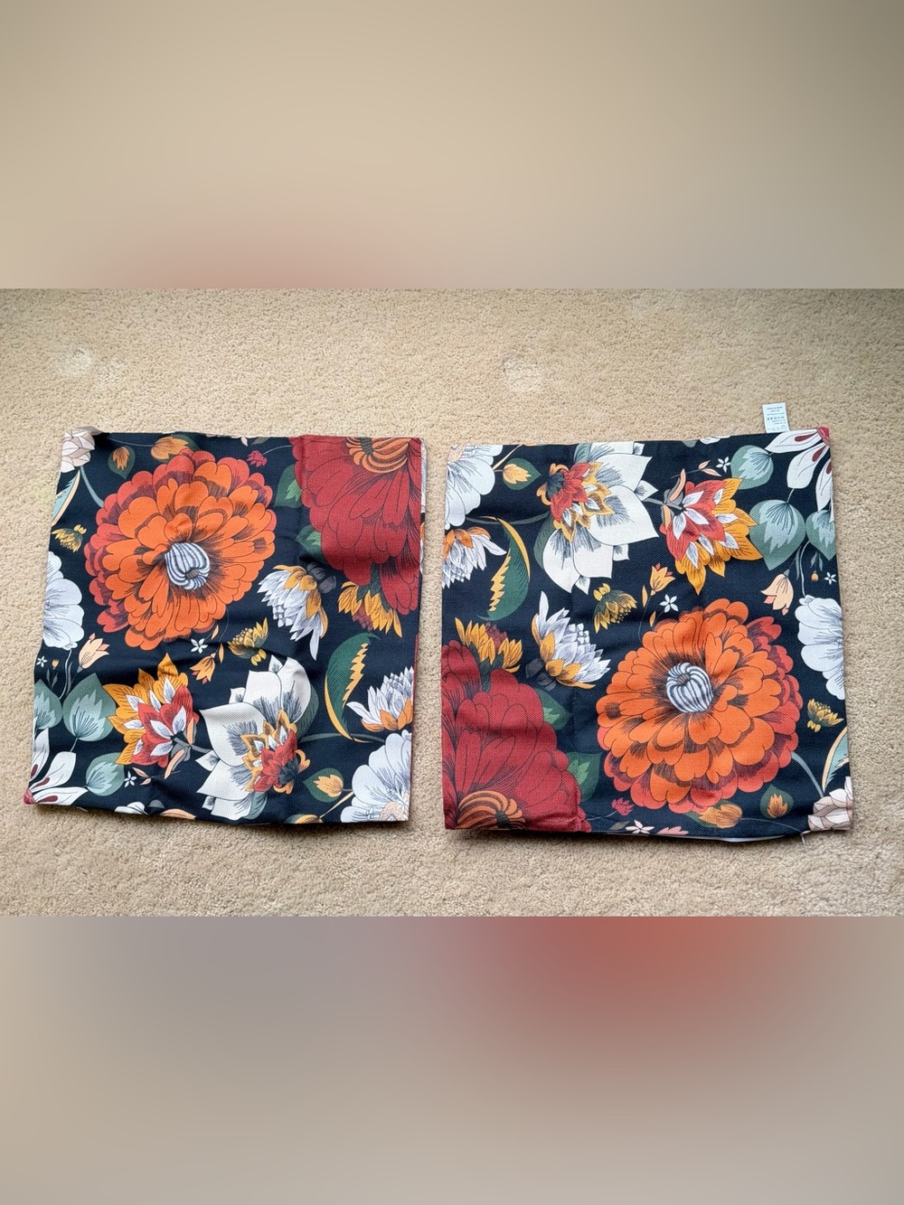 NEW Boho Autumn Floral Pillow Covers (2) - 18”x18” - Covers Only - Washable